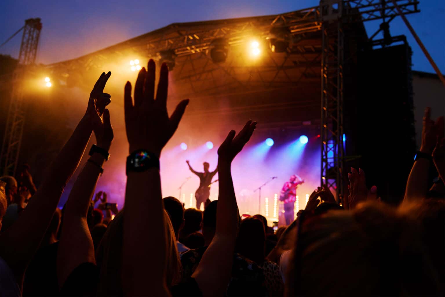 Crowd enjoying a concert in front of the stage
