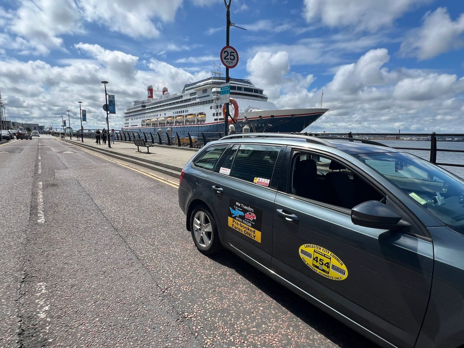 MW Transfers car on the Liverpool waterfront by the cruise terminal