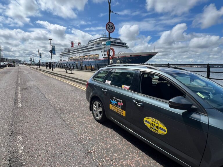 MW Transfers car on the Liverpool waterfront by the cruise terminal